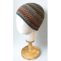 Beanie Hat - Crocheted - Brown and Teal