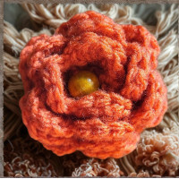 Brooch - Crocheted Flower, Orange