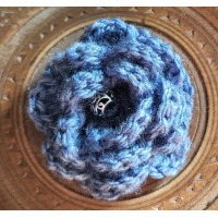 Brooch - Crocheted Flower, Denim Blue