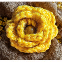 Brooch - Crocheted Flower, Yellow