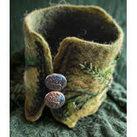 Felted Wrist Band - Green Embroidered
